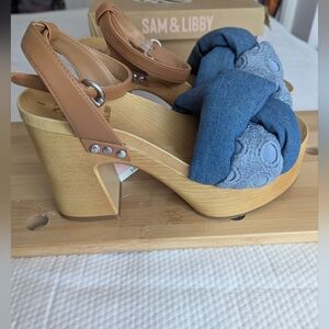 Sam & Libby Cassandra Sandal Indigo Wooden Platform Heel Womens Size 8 And 6